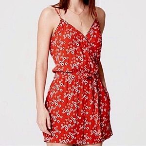 LOFT red daisy print belted romper • size small